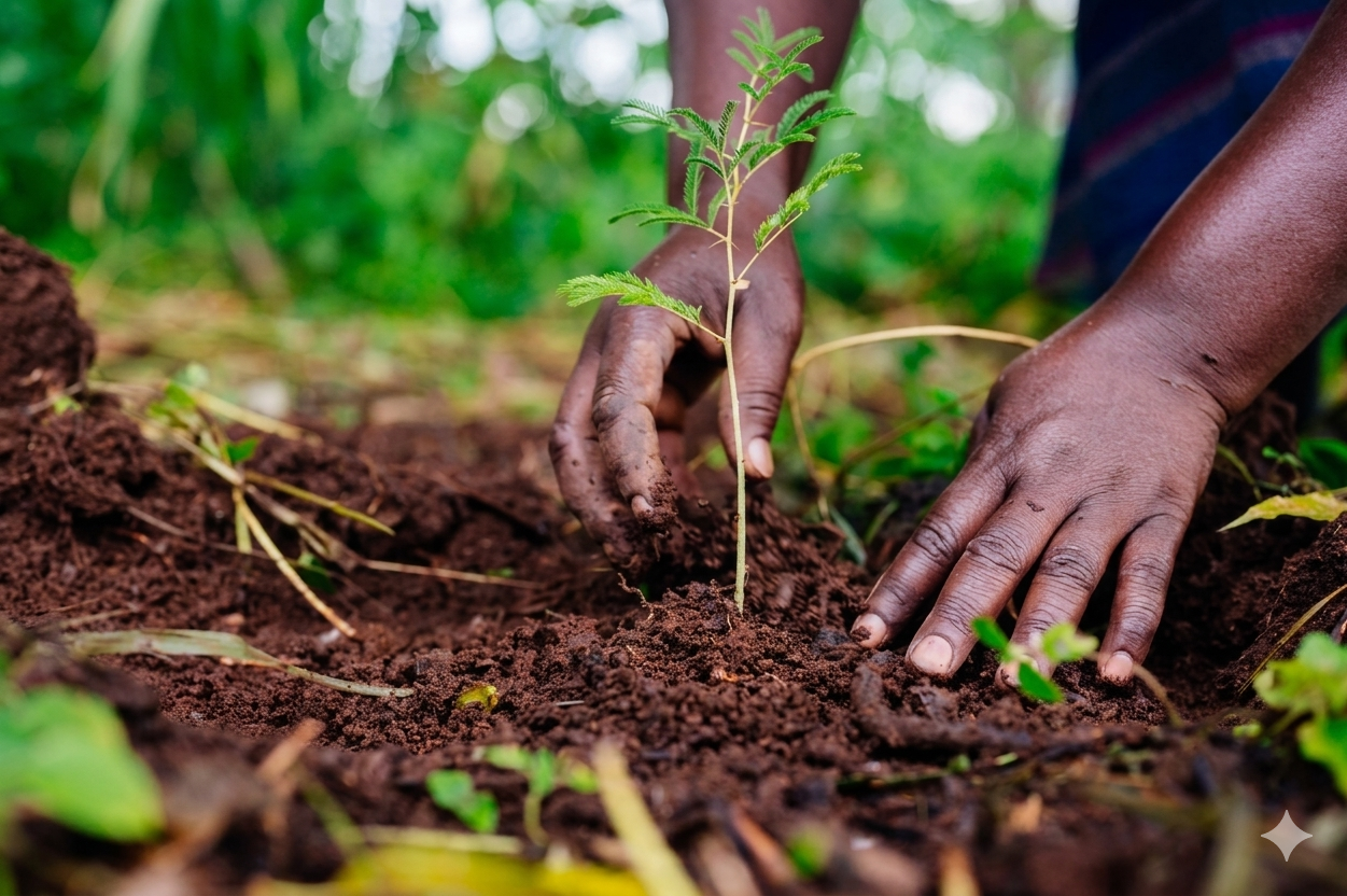 African farmers with sustainable agriculture technology